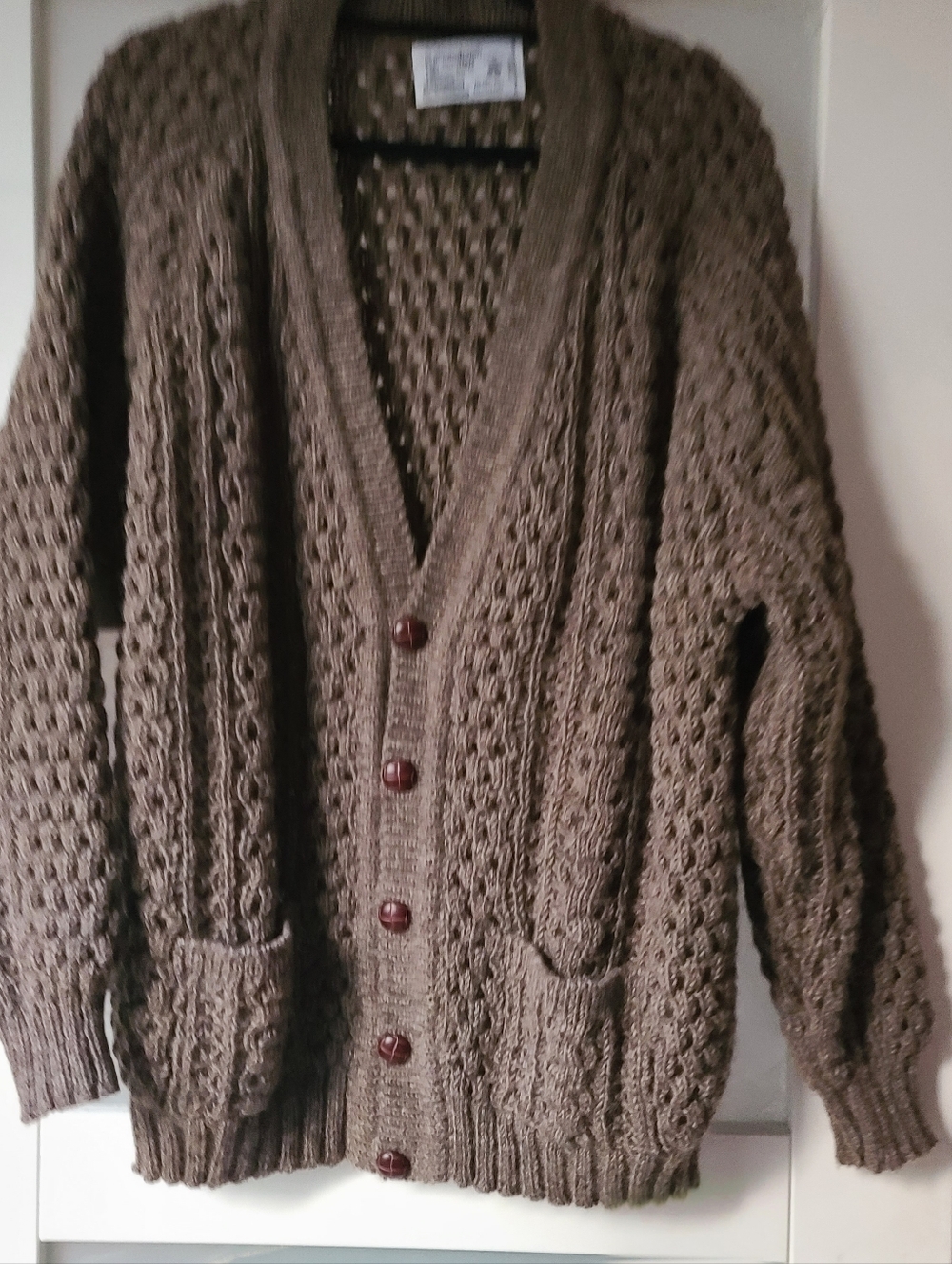 Vintage Glendalough Woolen Mills Ireland Brown Wool Cable knit Cardigan